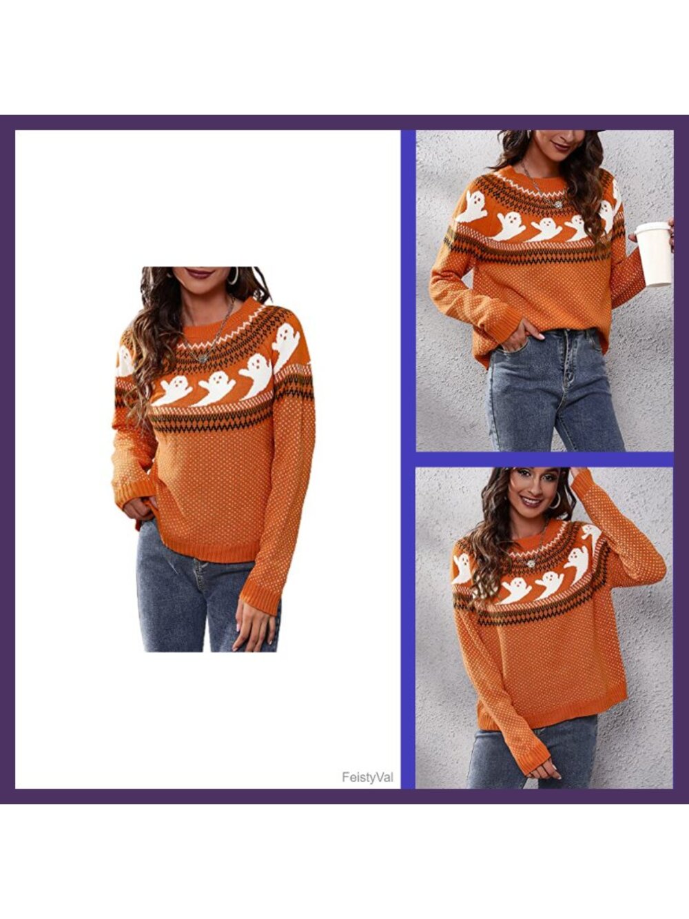 Women's Leopard Print Knitted Pullover Sweater Long Sleeve Crew Neck Jumper Top